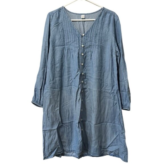 Old Navy Women Dress Size Medium Pleated Button Down Long Sleeve Chambray Blue - Picture 1 of 11